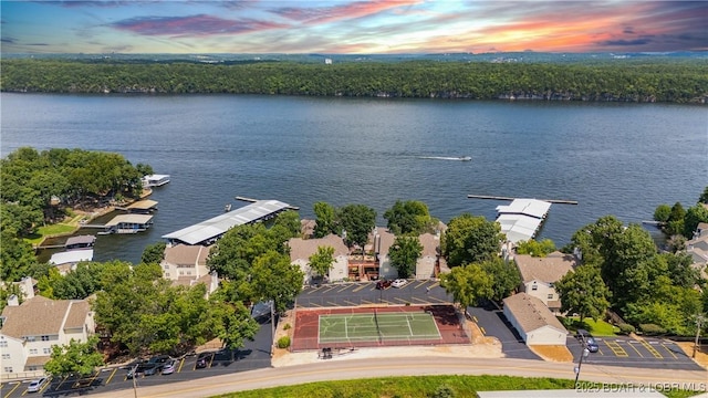 aerial view featuring a water view