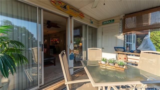 view of patio featuring a ceiling fan