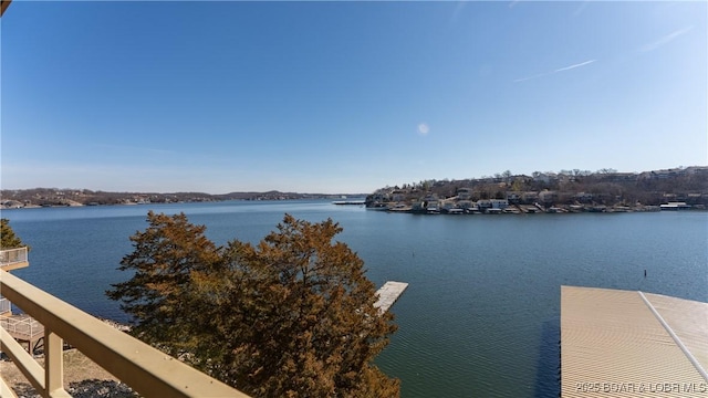 view of water feature with a boat dock