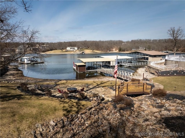 dock area with a water view