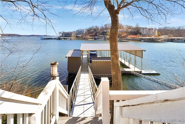 dock area featuring a water view