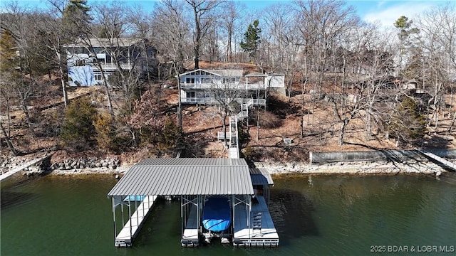 view of dock featuring a water view