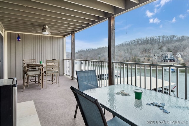 611 Lazy Days Rd Unit V-7, Osage Beach, MO 65065 - balcony featuring outdoor dining space, a water view, and a ceiling fan