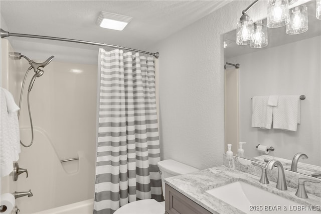 611 Lazy Days Rd Unit V-7, Osage Beach, MO 65065 - full bathroom with shower / bath combo, toilet, a textured wall, and vanity