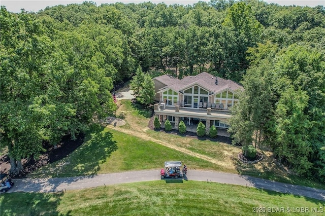 bird's eye view featuring a view of trees