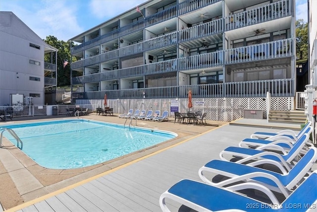 view of pool featuring fence