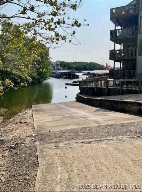 view of dock with a water view