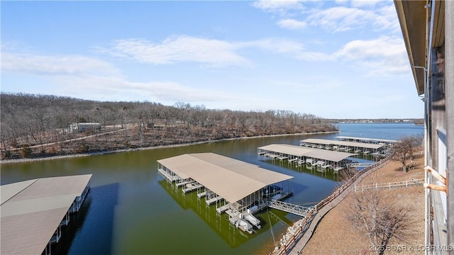 view of dock featuring a water view