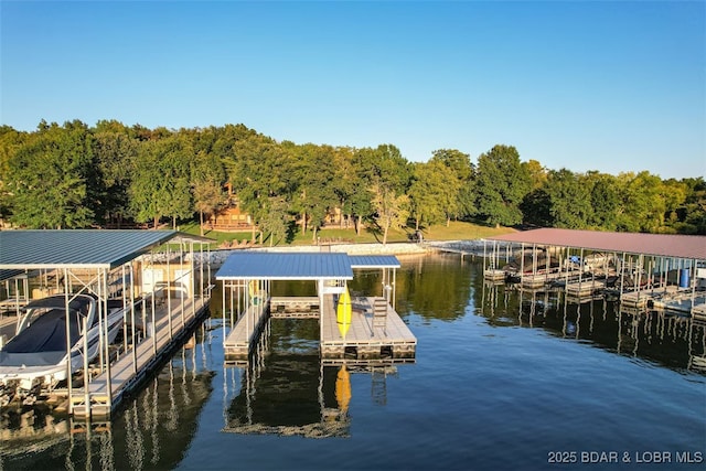 dock area featuring a water view and boat lift