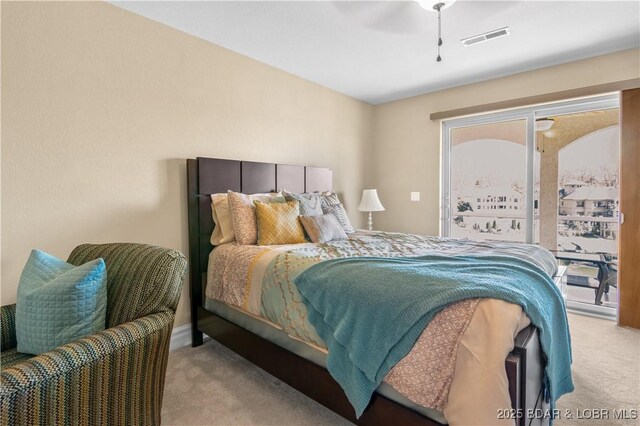 260 Greystone Ln, Villages, MO 65079 - carpeted bedroom featuring visible vents and ceiling fan