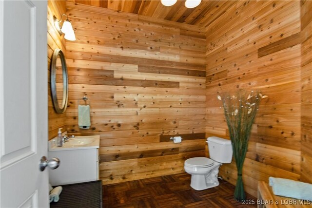 260 Greystone Ln, Villages, MO 65079 - bathroom with toilet, wooden walls, and vanity