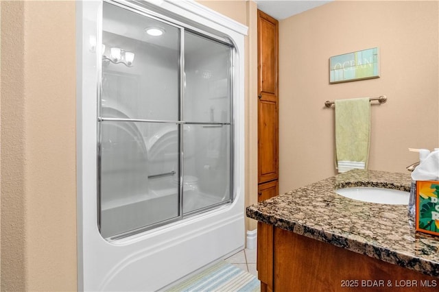 260 Greystone Ln, Villages, MO 65079 - bathroom with tile patterned flooring, a shower with shower door, and vanity