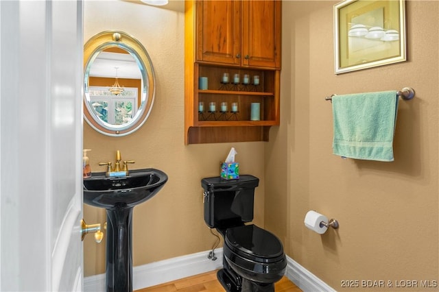 260 Greystone Ln, Villages, MO 65079 - half bathroom with toilet, baseboards, and wood finished floors