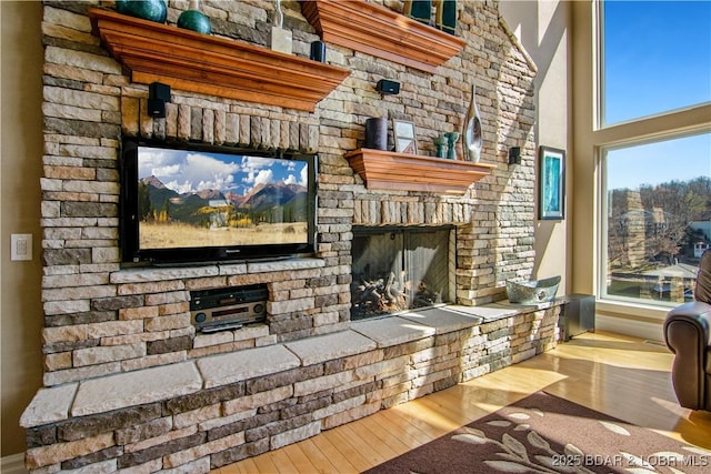 260 Greystone Ln, Villages, MO 65079 - living area with a fireplace and wood finished floors