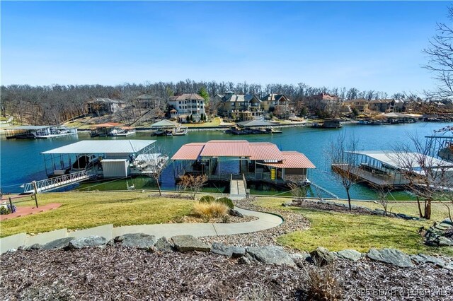 260 Greystone Ln, Villages, MO 65079 - dock area with a yard and a water view