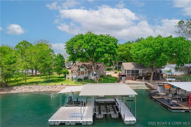 view of dock featuring a water view and boat lift