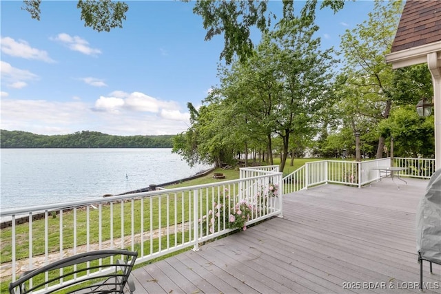 wooden terrace with a water view