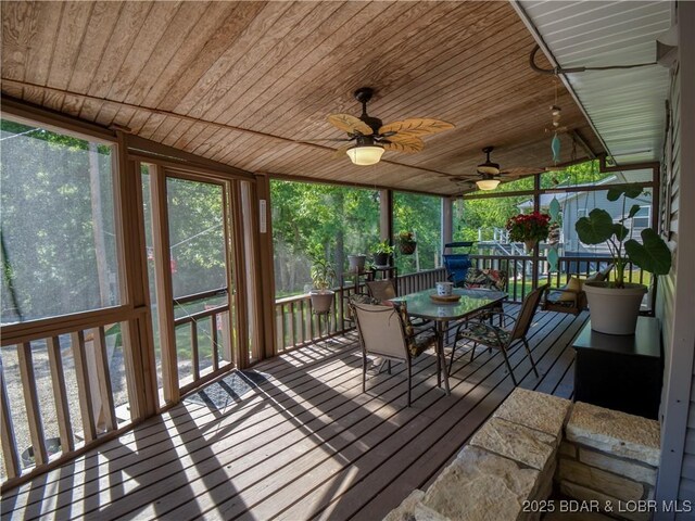 sunroom with wood ceiling