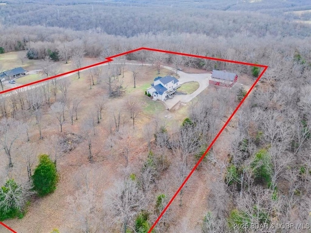 drone / aerial view with a rural view and a wooded view