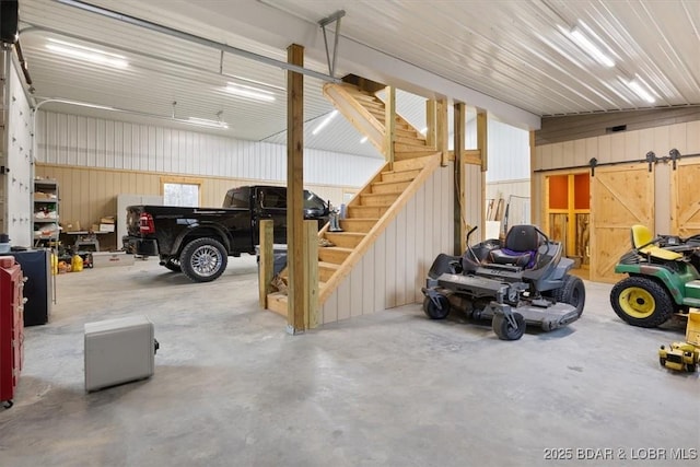 garage with metal wall