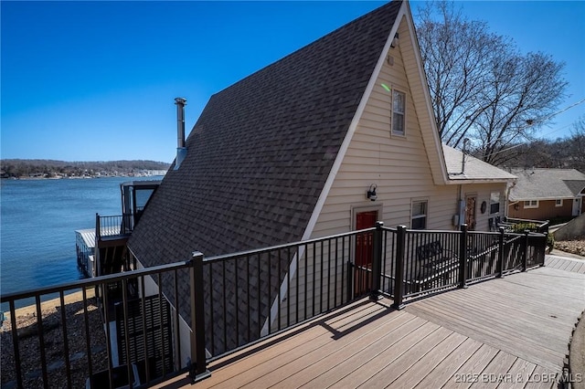 wooden deck with a water view