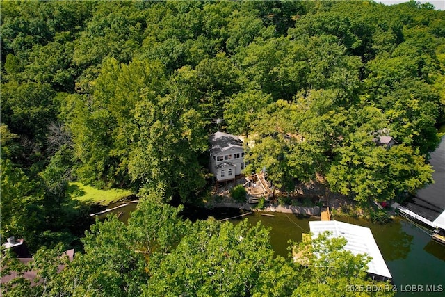 aerial view featuring a forest view