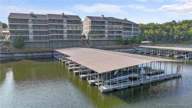 view of dock with a water view