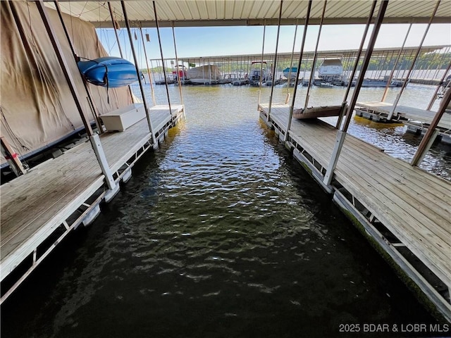 dock area featuring a water view