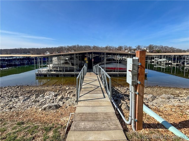 view of dock featuring a water view