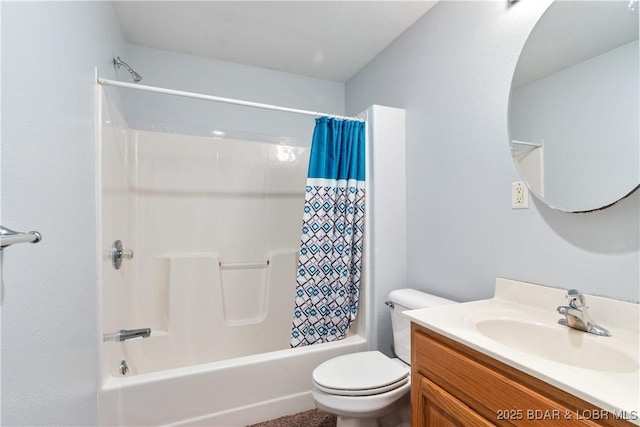 full bathroom with toilet, shower / bath combo, and vanity