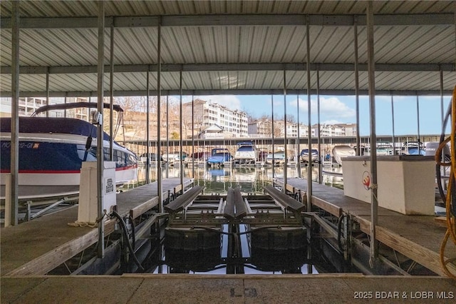 view of dock featuring boat lift