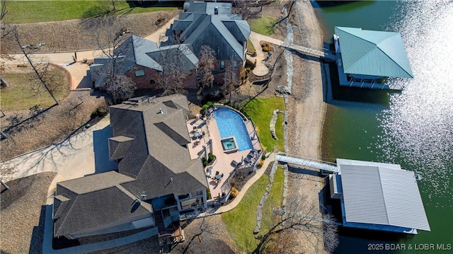 aerial view featuring a water view