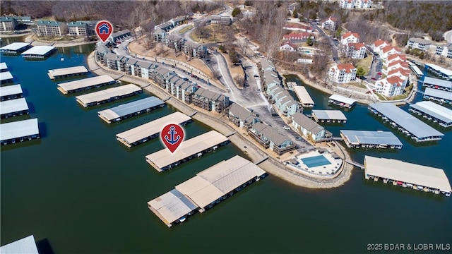 aerial view featuring a water view