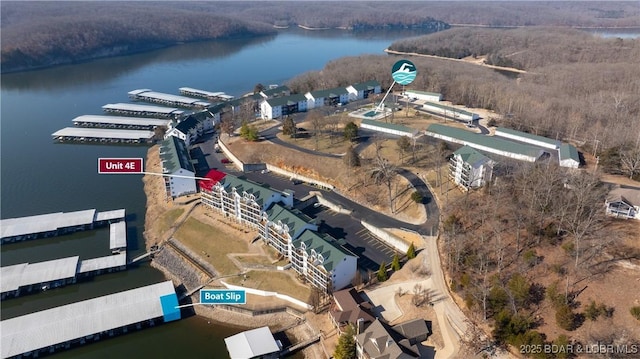 aerial view with a water view