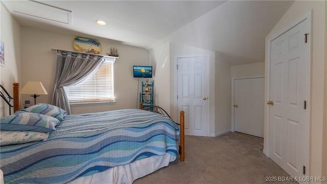 bedroom featuring recessed lighting, baseboards, and carpet floors