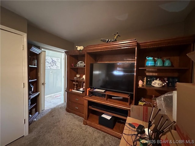 living area featuring carpet flooring