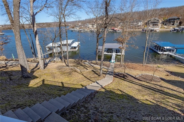 dock area featuring a water view