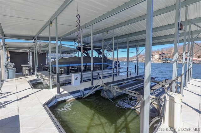 dock area featuring a water view and boat lift