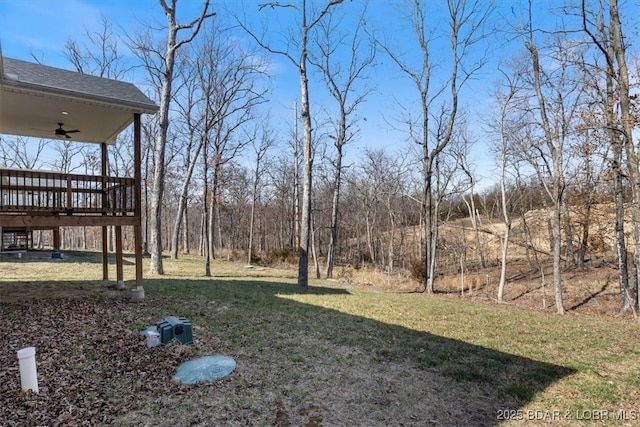 view of yard with a ceiling fan