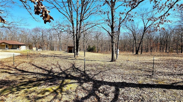 view of yard featuring a wooded view