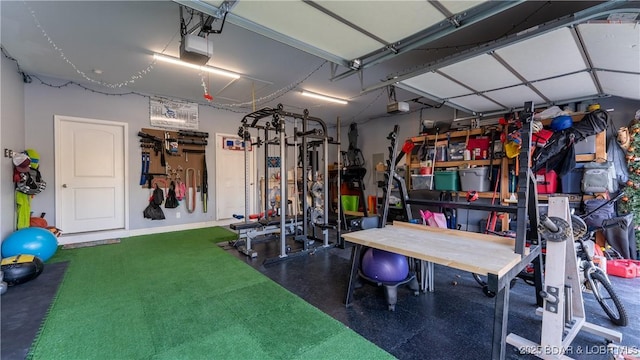 garage with a garage door opener