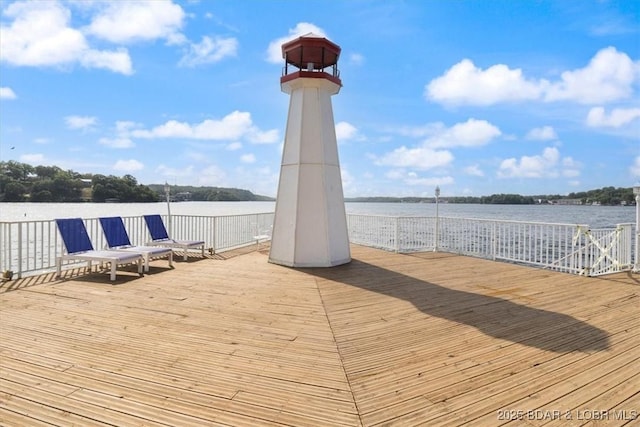 deck with a water view