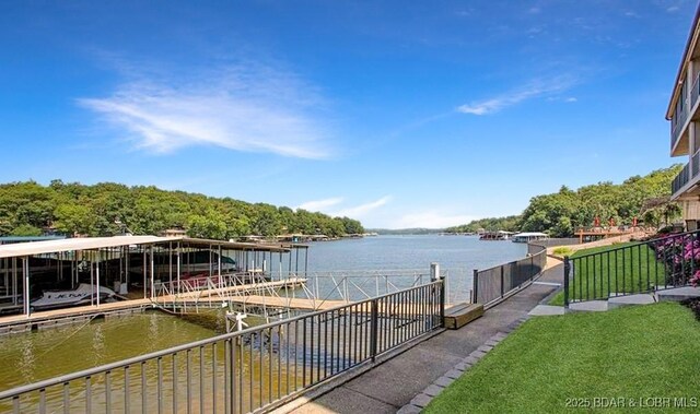 dock area with a water view