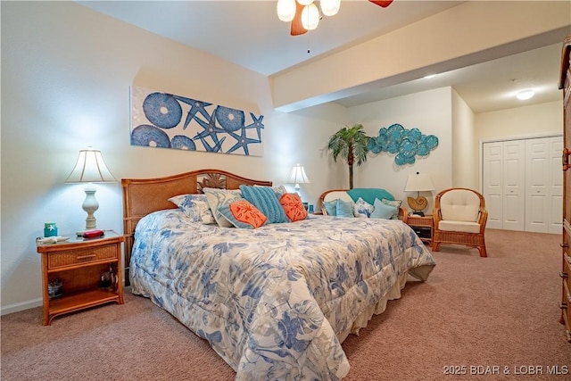 bedroom featuring carpet floors and ceiling fan