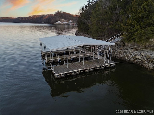 view of dock featuring a water view