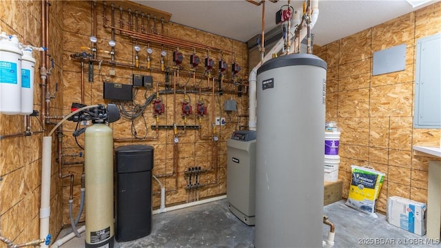 utilities featuring electric panel and water heater