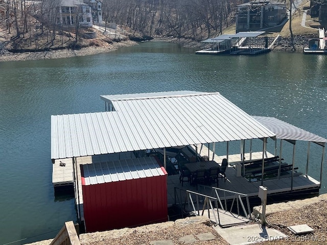 view of dock featuring a water view