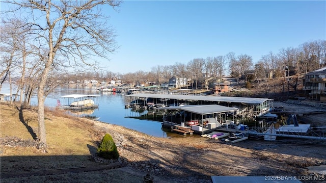 dock area with a water view