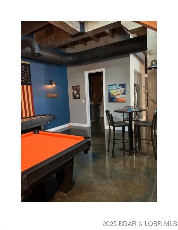 rec room with speckled floor, baseboards, and pool table