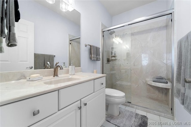 372 W Palisades Condo Dr Unit 4A, Lake Ozark, MO 65049 - full bathroom featuring a marble finish shower, tile patterned flooring, vanity, and toilet